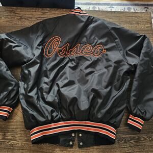 80s Grunge Hand Stitched Osseo Minnesota Bomber Button Up Working Jacket Size L